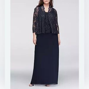 ONYX NITE NWT Mother of Bride 2PC Lace/Chiffon Navy/Gold Metallic Party Gown 20W